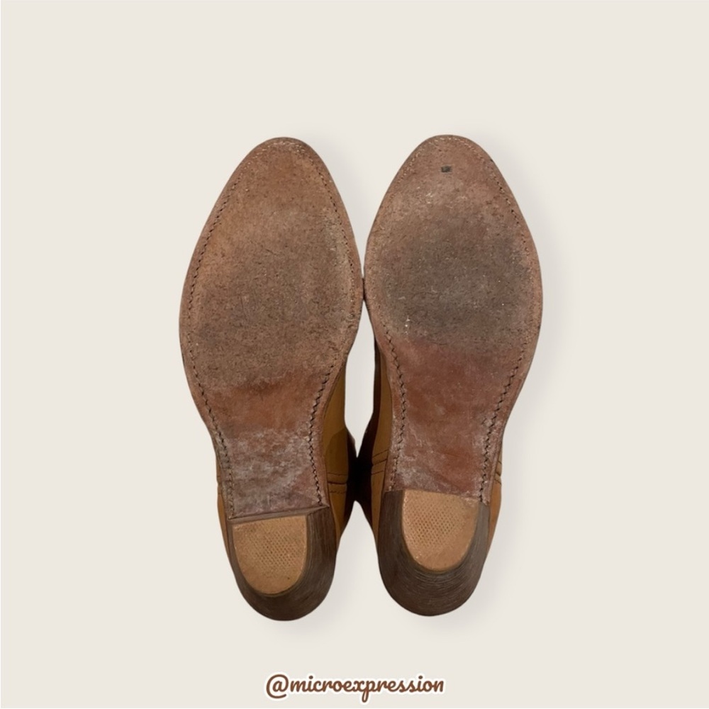 1980's VINTAGE Frye Swirl Stitch Embroidered Cognac Brown Leather Cowboy Boot - Picture 8 of 10